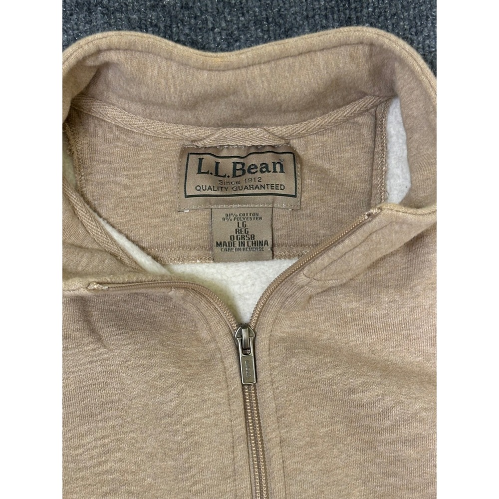 LL Bean Men's Beige‎ Fleece Lined Zip Up Jacket Comfort Warm Size LG - Picture 6 of 8